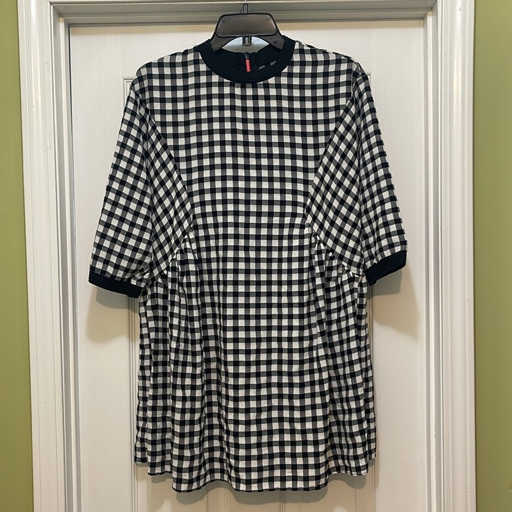 Trafaluc Zara - black, gray and white gingham check oversized tunic/dress - S